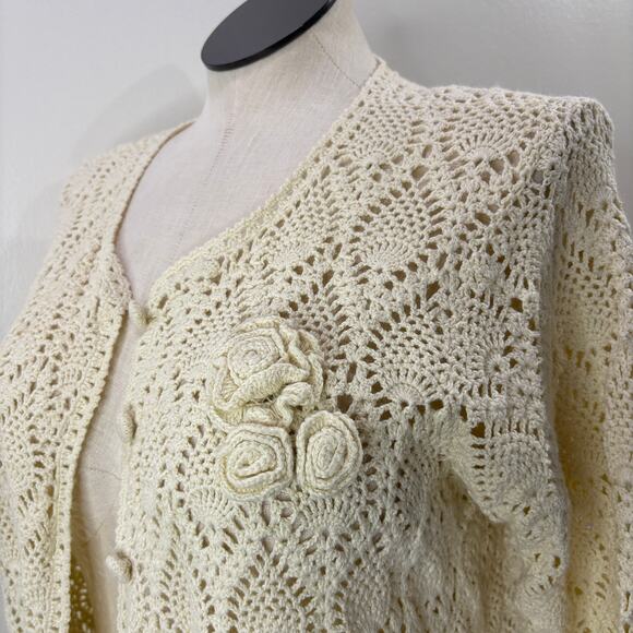 Liz Claiborne Woman by Elisabeth Size 1X Crochet Knit Vintage Cardigan Sweater - Picture 3 of 14